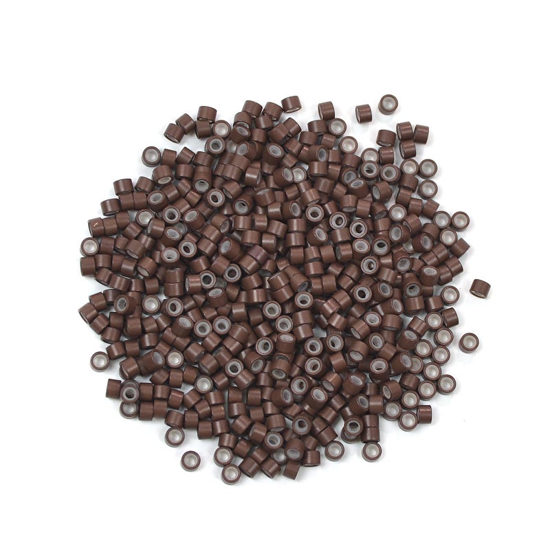 200 Pcs Silicone Lined Micro Links Beads Hair Extensions Beads 40 mm Hair Tinsel Beads for Hair Extensions Brown