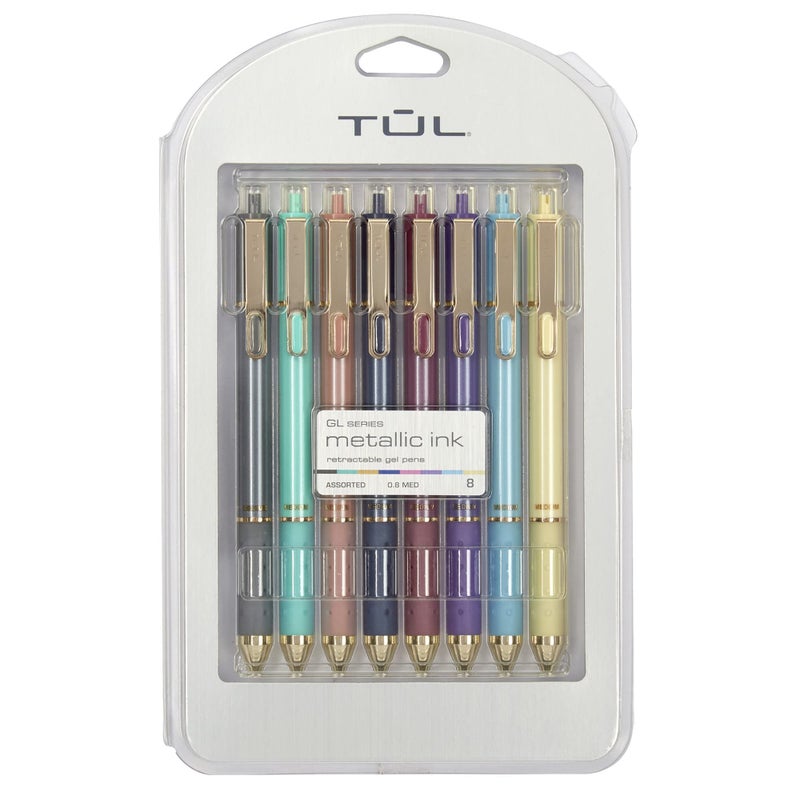 TULÂ® GL Series Retractable Gel Pens, Medium Point, 0.8 mm, Assorted Barrel Colors, Assorted Metallic Inks, Pack Of 8 Pens - Image 1