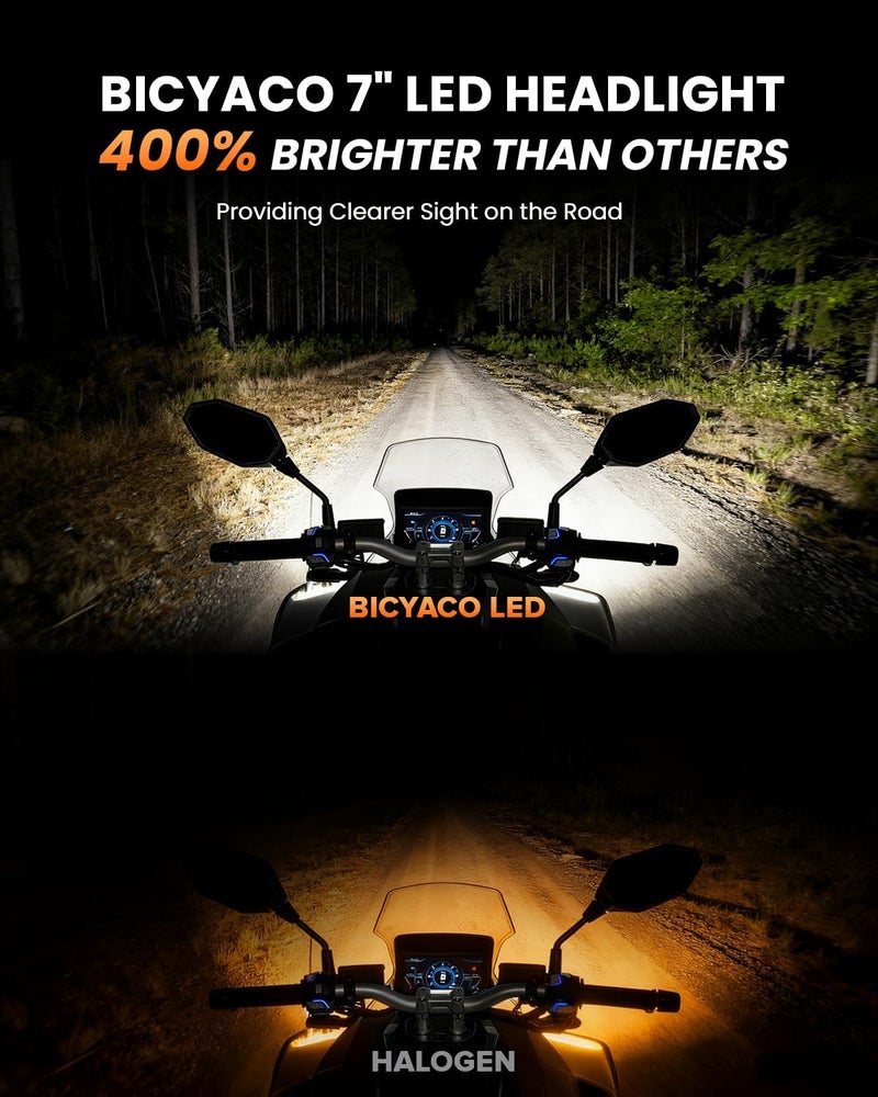 BICYACO DOT 7 Inch Motorcycle LED Headlight Headlamp Compatible with Harley Davidson Electra Glide Street Glide Fat Boy Road King Heritage Softail Switchback Chrome - Image 3