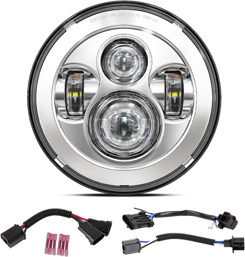 BICYACO DOT 7 Inch Motorcycle LED Headlight Headlamp Compatible with Harley Davidson Electra Glide Street Glide Fat Boy Road King Heritage Softail Switchback Chrome - Image 1