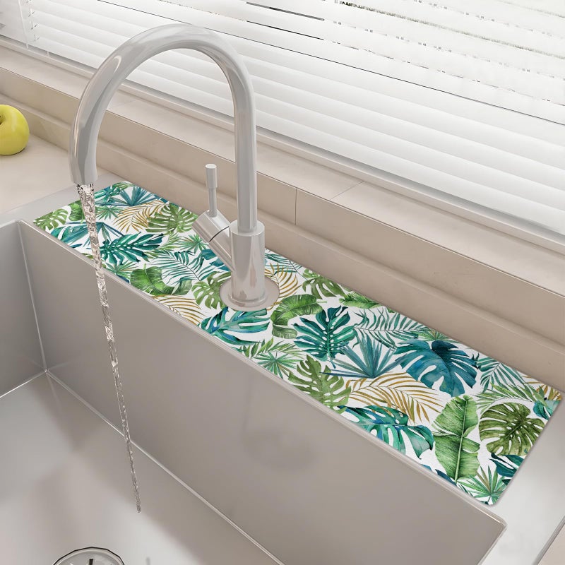 yrhsnclsdg 24" X 5.5" Kitchen Sink Splash Guard Faucet Mat Leaf Super Absorbent Fast Drying Faucet Guard & Draining Mat Sink Splash Guard Behind Faucet for Kitchen, Bathroom - Image 1