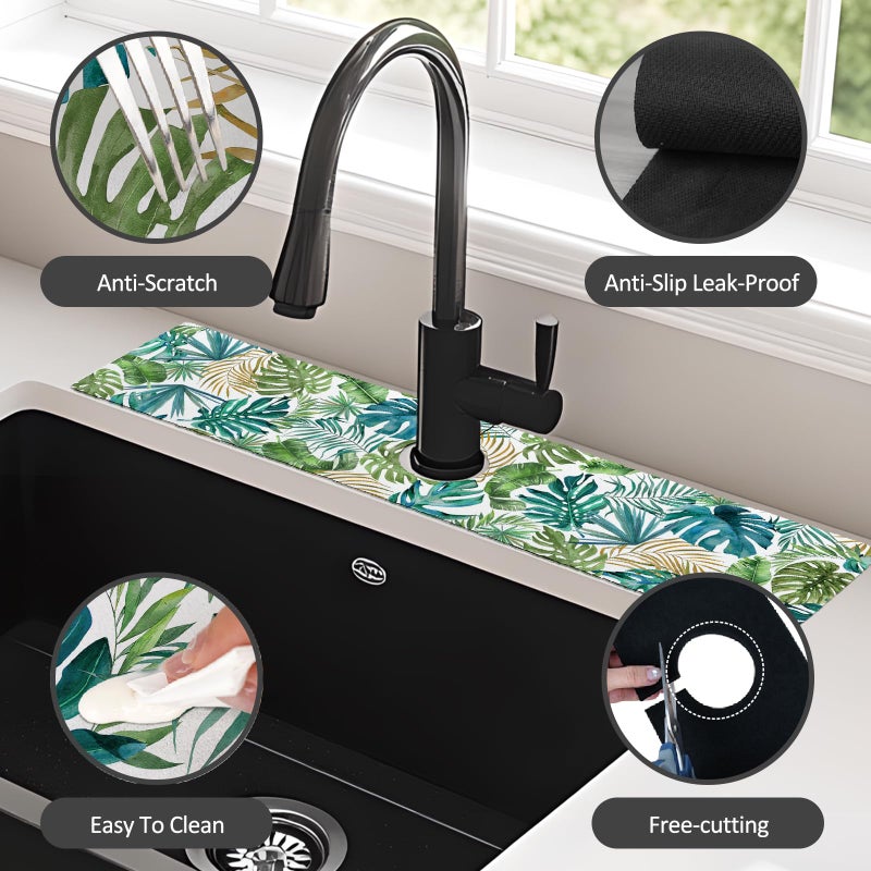 yrhsnclsdg 24" X 5.5" Kitchen Sink Splash Guard Faucet Mat Leaf Super Absorbent Fast Drying Faucet Guard & Draining Mat Sink Splash Guard Behind Faucet for Kitchen, Bathroom - Image 4