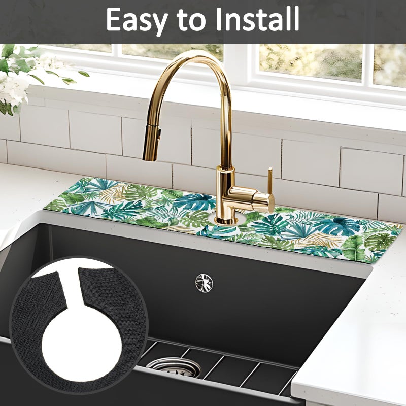 yrhsnclsdg 24" X 5.5" Kitchen Sink Splash Guard Faucet Mat Leaf Super Absorbent Fast Drying Faucet Guard & Draining Mat Sink Splash Guard Behind Faucet for Kitchen, Bathroom - Image 5