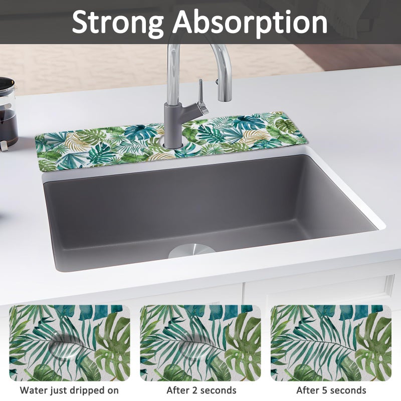 yrhsnclsdg 24" X 5.5" Kitchen Sink Splash Guard Faucet Mat Leaf Super Absorbent Fast Drying Faucet Guard & Draining Mat Sink Splash Guard Behind Faucet for Kitchen, Bathroom - Image 3
