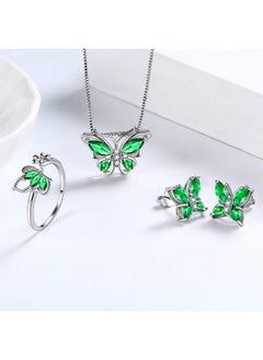 Aurora Tears Butterfly Jewelry Set925 Sterling Silver Butterflies Mayemerald Birthstone Pendant Necklace Earrings Rings For Wedding Gif  - Image 2
