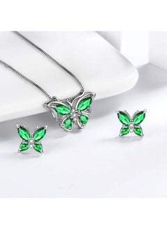 Aurora Tears Butterfly Jewelry Set925 Sterling Silver Butterflies Mayemerald Birthstone Pendant Necklace Earrings Rings For Wedding Gif  - Image 4