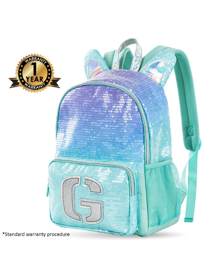 Eazy Kids 17" Set of 3 Backpack w/ Lunch Bag and Pencil Case - Girl Glitter Green - Image 2