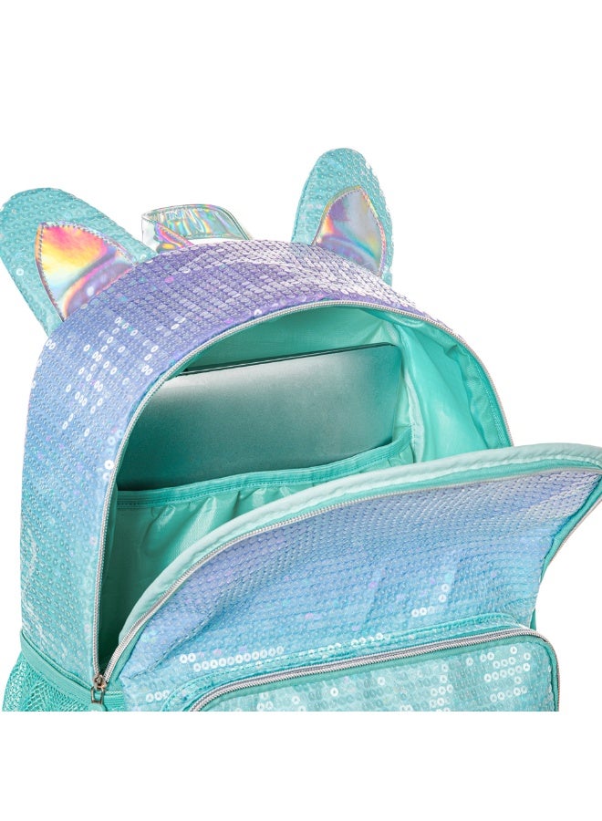 Eazy Kids 17" Set of 3 Backpack w/ Lunch Bag and Pencil Case - Girl Glitter Green - Image 4