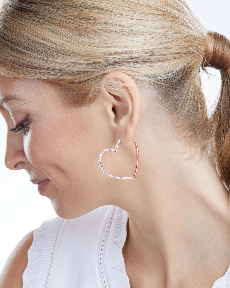 MILLA Heart Hoop Earrings - Silver & Gold Heart Earrings For Women, Ideal Gifts for Girlfriend or Cute Valentines Day Gifts For Her (Rose Gold Plated) - Image 4
