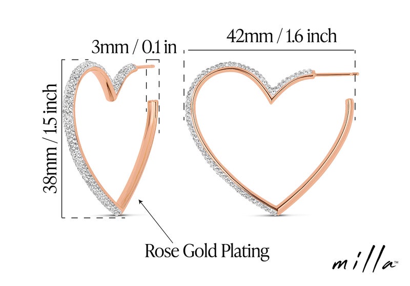 MILLA Heart Hoop Earrings - Silver & Gold Heart Earrings For Women, Ideal Gifts for Girlfriend or Cute Valentines Day Gifts For Her (Rose Gold Plated) - Image 3