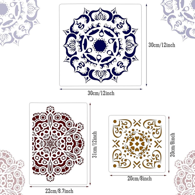 Zonon 12 Pieces Large Mandala Stencil Reusable Stencil Laser Cut Painting Template For Wall Tile Floor Fabric Furniture Painting|12 Styles|3 Sizes - Image 2