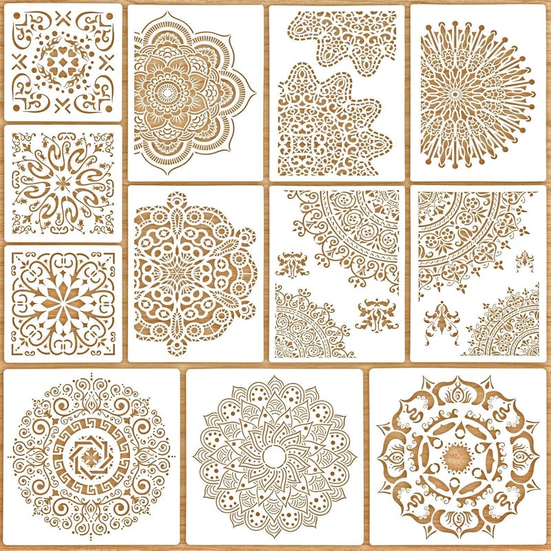 Zonon 12 Pieces Large Mandala Stencil Reusable Stencil Laser Cut Painting Template For Wall Tile Floor Fabric Furniture Painting|12 Styles|3 Sizes - Image 1