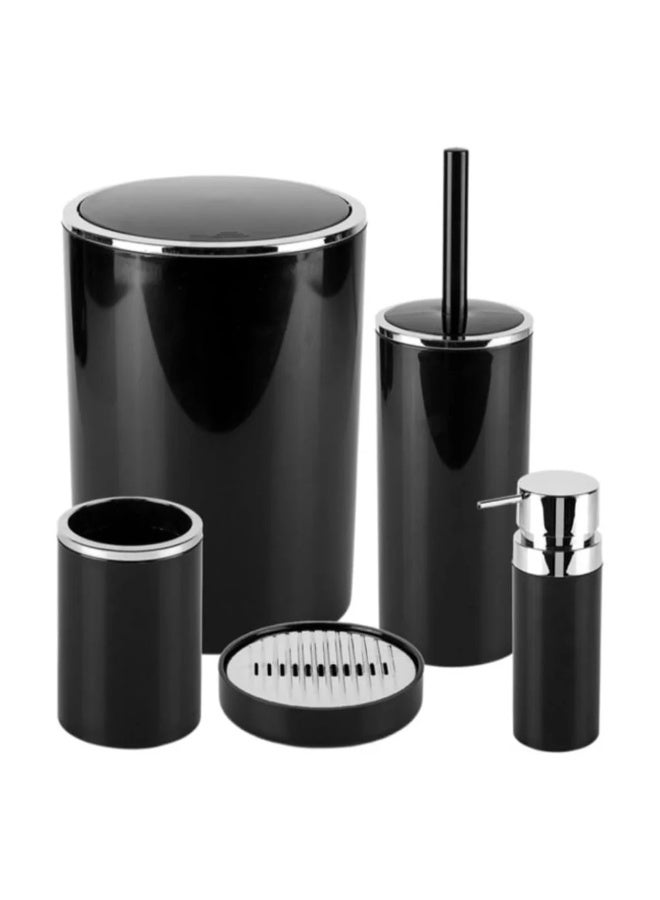 بريمانوفا طقم إكسسوارات حمام ٥ قطع أكريليك بتشطيب كروم – سلة مهملات ٦ لتر، فرشاة مرحاض، موزع صابون، حامل فرشاة أسنان وصينية صابون (أسود) - Image 1