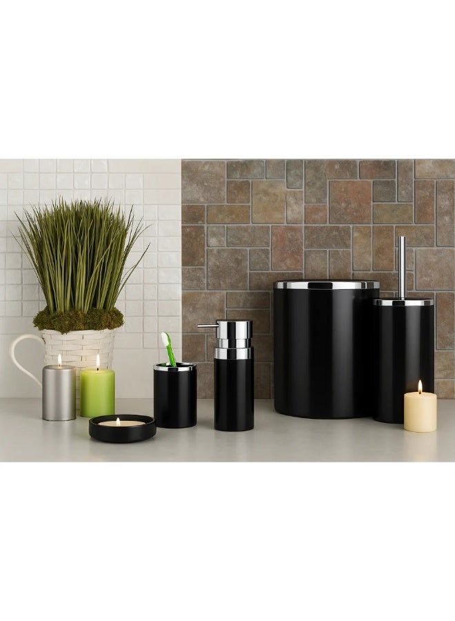 بريمانوفا طقم إكسسوارات حمام ٥ قطع أكريليك بتشطيب كروم – سلة مهملات ٦ لتر، فرشاة مرحاض، موزع صابون، حامل فرشاة أسنان وصينية صابون (أسود) - Image 2