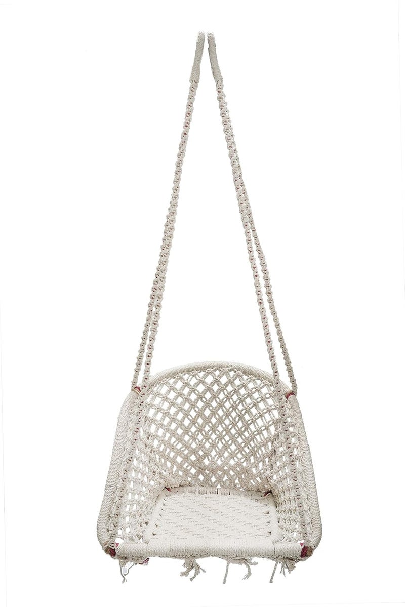 Patiofy Baby Hanging Swings Chair Handmade Macrame Cotton with PlywoodIndoor Outdoor Baby Chair SwingHanging Chair Swing White