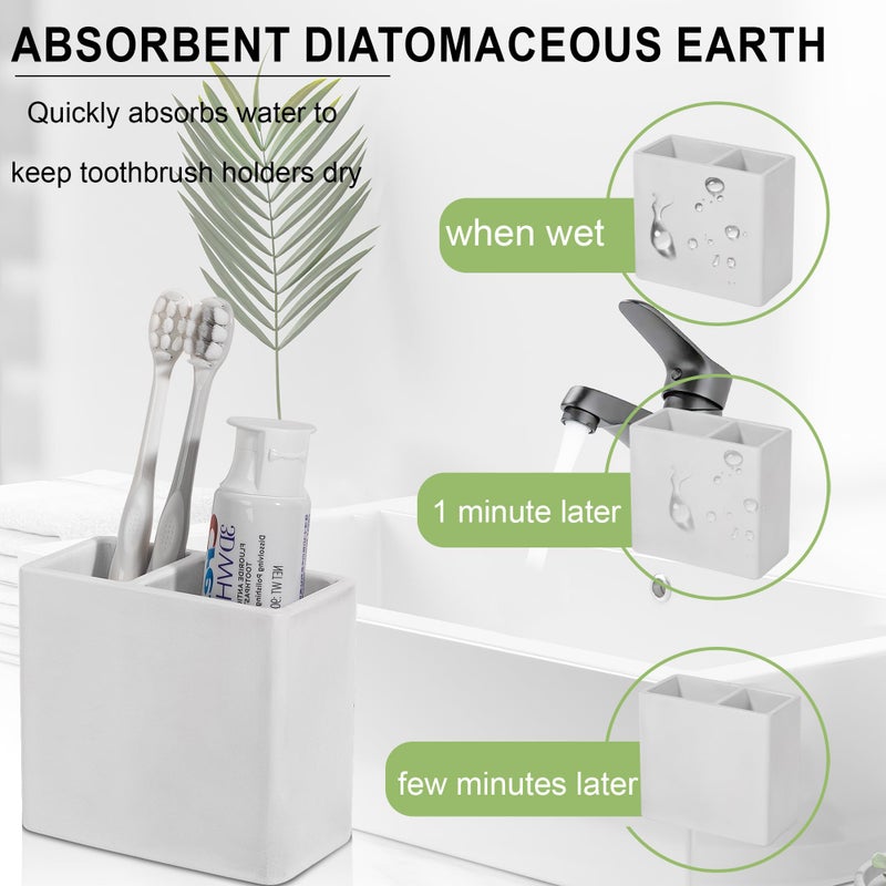 Heagoale Diatomite Toothbrush Holder 2 Slots Tooth Brush Holder for Bathroom, Kids Electric Toothbrush and Toothpaste Organizer for Countertop, Shower, Vanity, Light Grey - Image 3