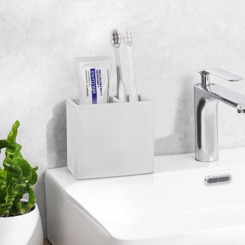 Heagoale Diatomite Toothbrush Holder 2 Slots Tooth Brush Holder for Bathroom, Kids Electric Toothbrush and Toothpaste Organizer for Countertop, Shower, Vanity, Light Grey - Image 2