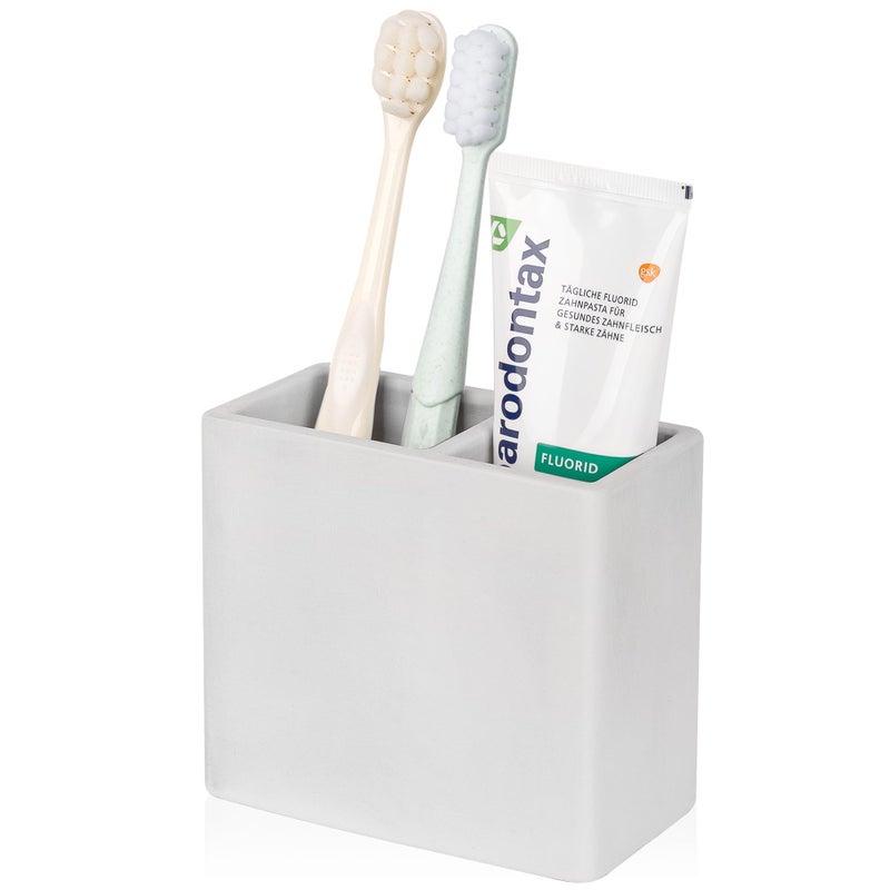 Heagoale Diatomite Toothbrush Holder 2 Slots Tooth Brush Holder for Bathroom, Kids Electric Toothbrush and Toothpaste Organizer for Countertop, Shower, Vanity, Light Grey - Image 1