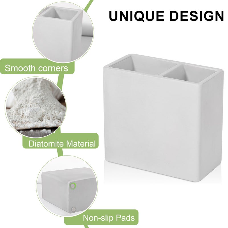 Heagoale Diatomite Toothbrush Holder 2 Slots Tooth Brush Holder for Bathroom, Kids Electric Toothbrush and Toothpaste Organizer for Countertop, Shower, Vanity, Light Grey - Image 4