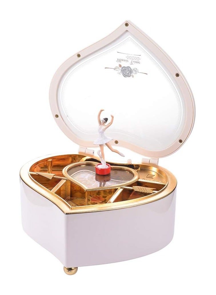 general Rainbowie Heart Musical Jewelry Box, Musical Jewelry Storage Box with Dancing Girl,Arrow Design Christmas Gift White - Image 1