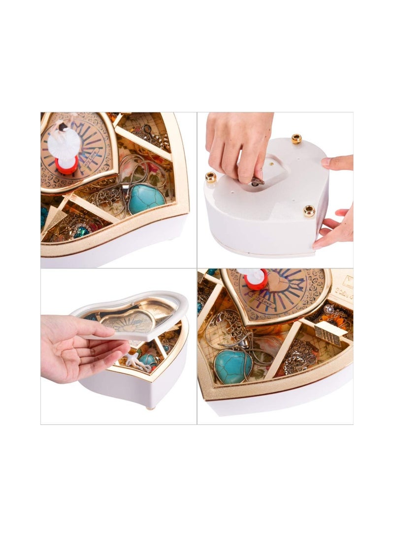 general Rainbowie Heart Musical Jewelry Box, Musical Jewelry Storage Box with Dancing Girl,Arrow Design Christmas Gift White - Image 4