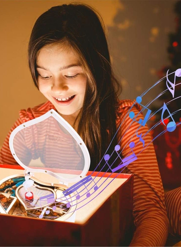 general Rainbowie Heart Musical Jewelry Box, Musical Jewelry Storage Box with Dancing Girl,Arrow Design Christmas Gift White - Image 2