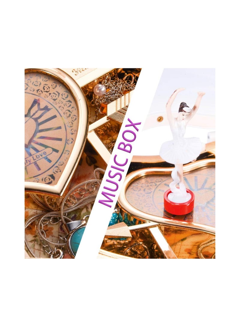 general Rainbowie Heart Musical Jewelry Box, Musical Jewelry Storage Box with Dancing Girl,Arrow Design Christmas Gift White - Image 5