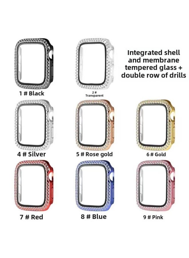 Applicable To Apple Watch Case Apple Watch All-inclusive Diamond Case Tempered Glass + Double Row Drill PC Protective Cover SE-Color:Silver (drill Shell + Membrane)-Exterior Dimension:40mm(OPP Bag)  - Image 1