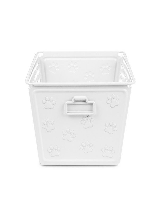 Spectrum Diversified Spectrum Macklin Paw Printed Wire Basket Medium with Label Plate (White) - Storage Bin & Décor for Bathroom, Closet, Pantry, Under Sink, Toy, Shelf, Kitchen, & Nursery Organization  - Image 3