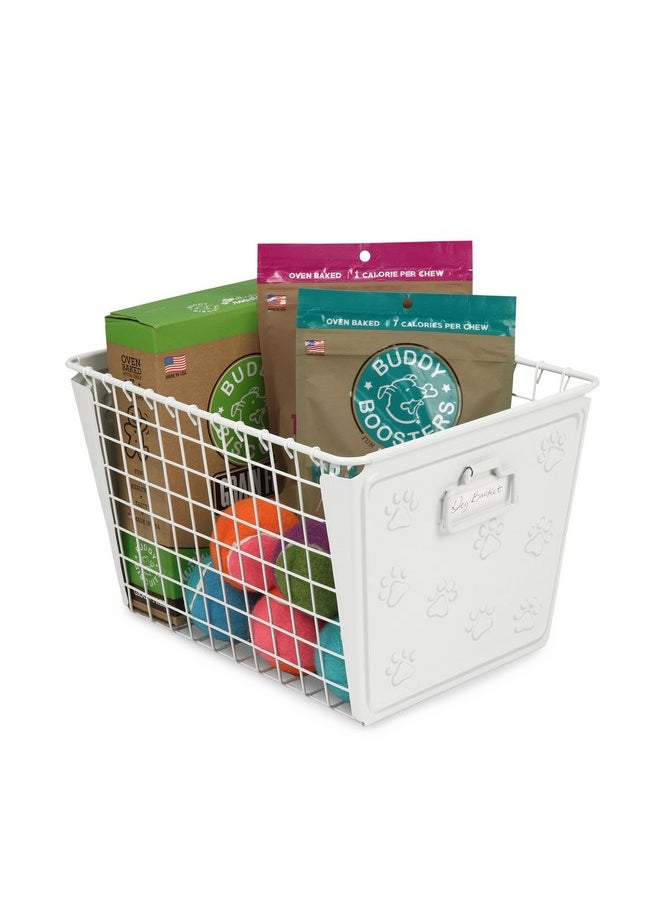Spectrum Diversified Spectrum Macklin Paw Printed Wire Basket Medium with Label Plate (White) - Storage Bin & Décor for Bathroom, Closet, Pantry, Under Sink, Toy, Shelf, Kitchen, & Nursery Organization  - Image 2