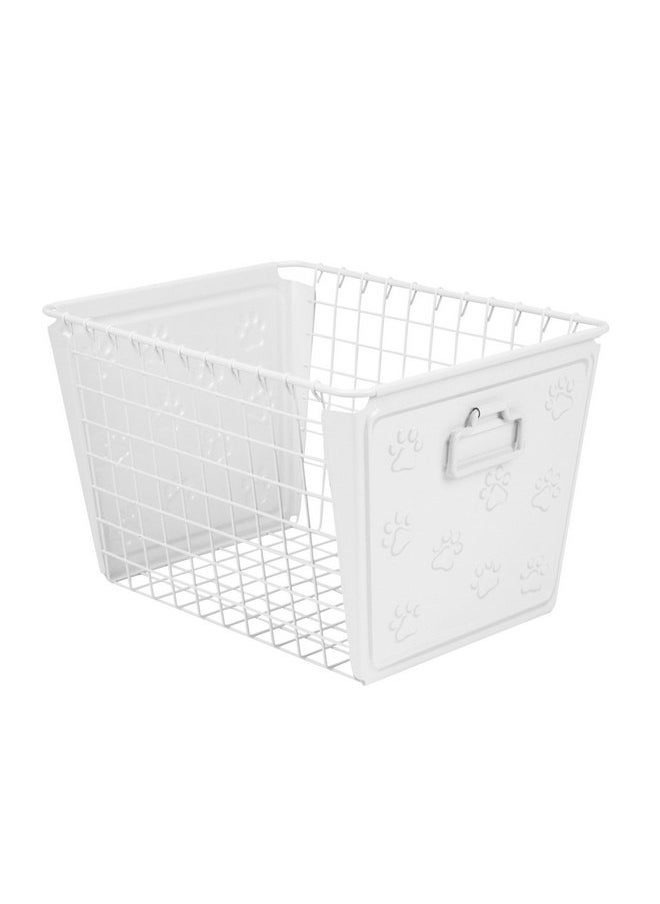 Spectrum Diversified Spectrum Macklin Paw Printed Wire Basket Medium with Label Plate (White) - Storage Bin & Décor for Bathroom, Closet, Pantry, Under Sink, Toy, Shelf, Kitchen, & Nursery Organization  - Image 1