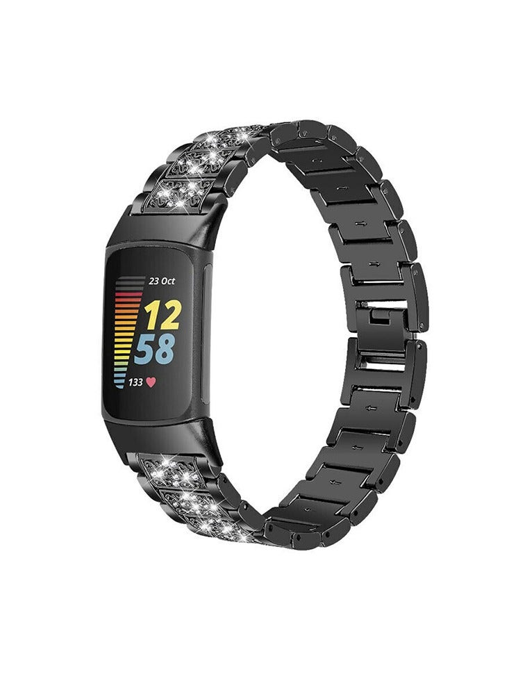 O Ozone Metal Bands for Fitbit Charge 6 / Charge 5 Smart Watch, Adjustable Stainless Steel Wristband Strap for Men Women-Black - Image 1
