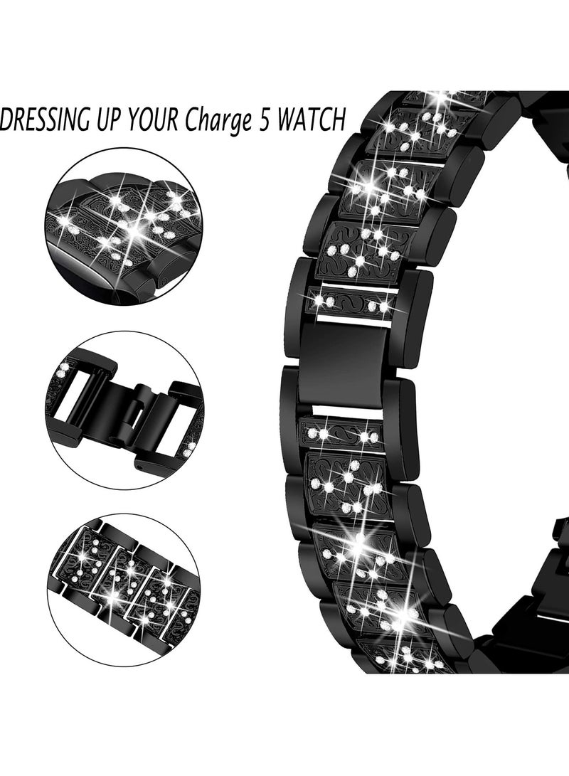 O Ozone Metal Bands for Fitbit Charge 6 / Charge 5 Smart Watch, Adjustable Stainless Steel Wristband Strap for Men Women-Black - Image 3