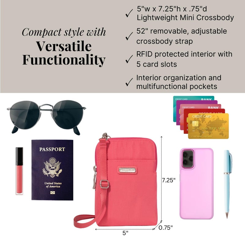 Baggallini Take Two RFID Bryant Crossbody - 5x7.25" Lightweight Small Phone Wallet Crossbody Bag - Nylon Travel Purse - Image 4