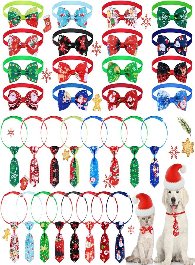 Saintrygo 32 Pcs Dog Bows & Ties Set - 16 Dog Neckties & 16 Bow Ties with Adjustable Collars - Christmas Grooming Accessories for Dogs (Medium) - Image 1