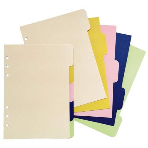 DY.2ten Binder Dividers for 6 Ring Binder, 5-Tab Sturdy Paper Dividers, A5 Index Divider, Multicolor 6 Hole Binder Dividers, Insertable Notebook Planner Tab Dividers for Binders, 2 Sets, 10 Dividers - Image 1