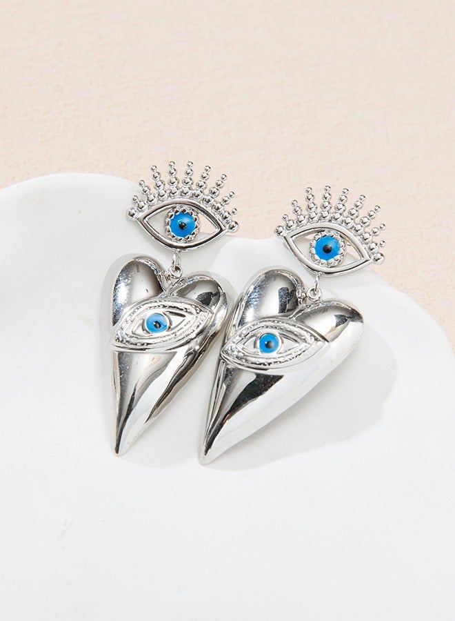 Ins stylish stainless steel heart pendant earrings, exquisite retro metal earrings.  - Image 1