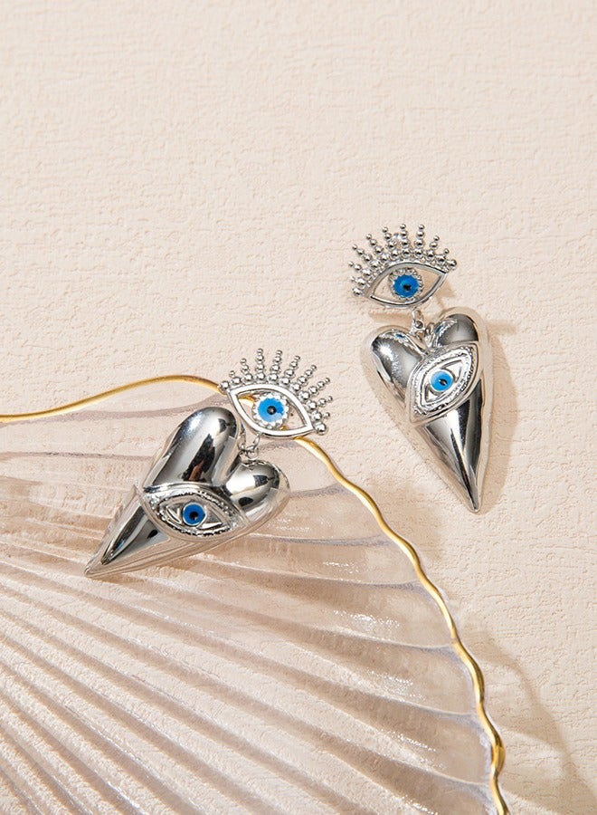 Ins stylish stainless steel heart pendant earrings, exquisite retro metal earrings.  - Image 2