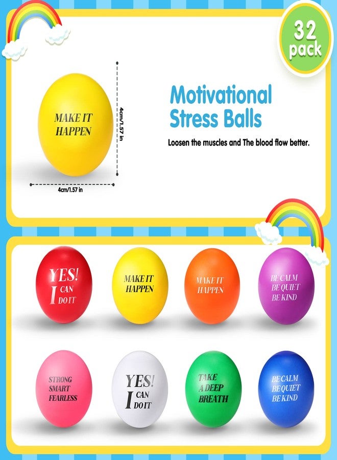 جيريفي 32 قطعة من كرات تخفيف التوتر التحفيزية، كرات إسفنجية ملونة، مقاس 1.57 بوصة، هدايا ملهمة لتخفيف التوتر، اقتباسات تمارين اليد لتخفيف التوتر، تحفيز البالغين والأطفال - Image 2