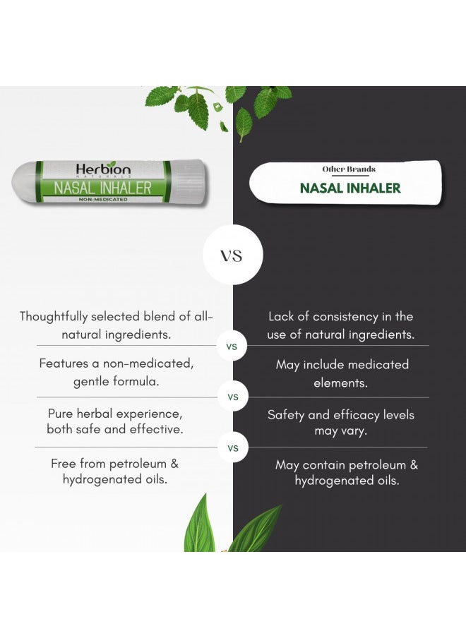 Herbion Naturals Nasal Inhaler Non-Medicated, 0.05 Fl Oz (1.5ml) - Relieves Nasal Congestion & Blockage, Sinusitis & Allergic Conditions - Menthol, Clove Oil, Eucalyptus Oil & Camphor.