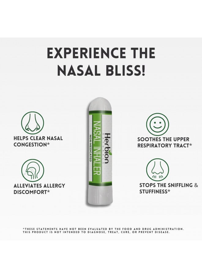 Herbion Naturals Nasal Inhaler Non-Medicated, 0.05 Fl Oz (1.5ml) - Relieves Nasal Congestion & Blockage, Sinusitis & Allergic Conditions - Menthol, Clove Oil, Eucalyptus Oil & Camphor.