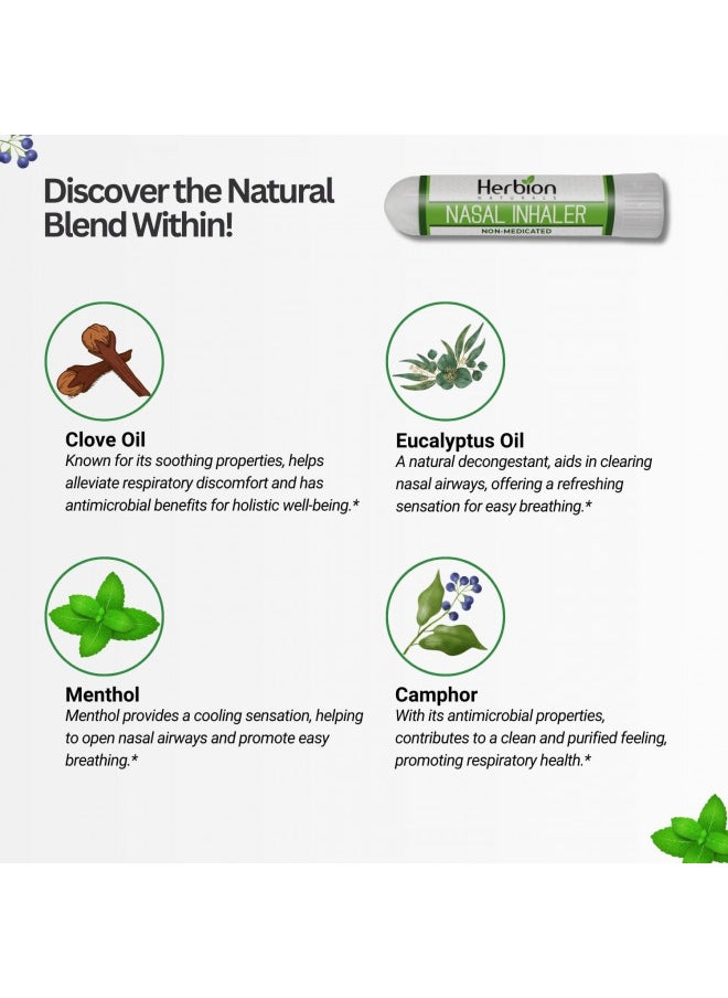 Herbion Naturals Nasal Inhaler Non-Medicated, 0.05 Fl Oz (1.5ml) - Relieves Nasal Congestion & Blockage, Sinusitis & Allergic Conditions - Menthol, Clove Oil, Eucalyptus Oil & Camphor.
