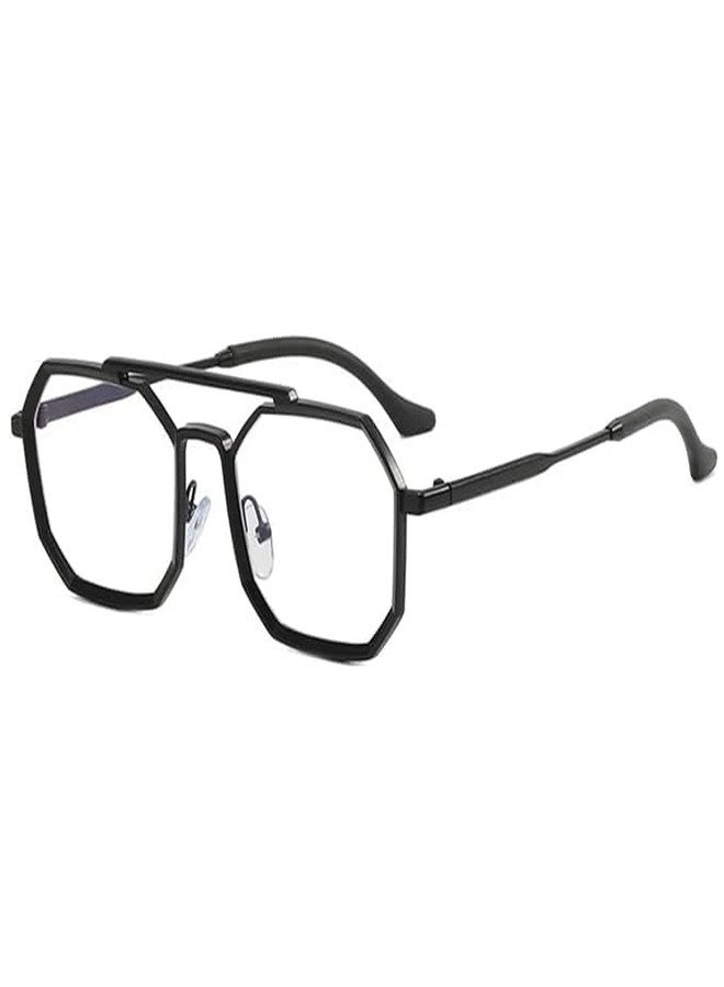 VALWICK Unisex Blue Cut Hexagonal Square shape Frame Eyeglasses | Blue Ray Cut (Black Clear) - Image 2