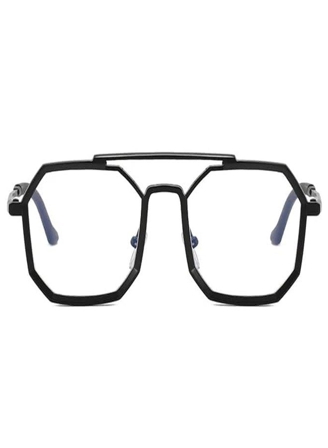 VALWICK Unisex Blue Cut Hexagonal Square shape Frame Eyeglasses | Blue Ray Cut (Black Clear) - Image 3