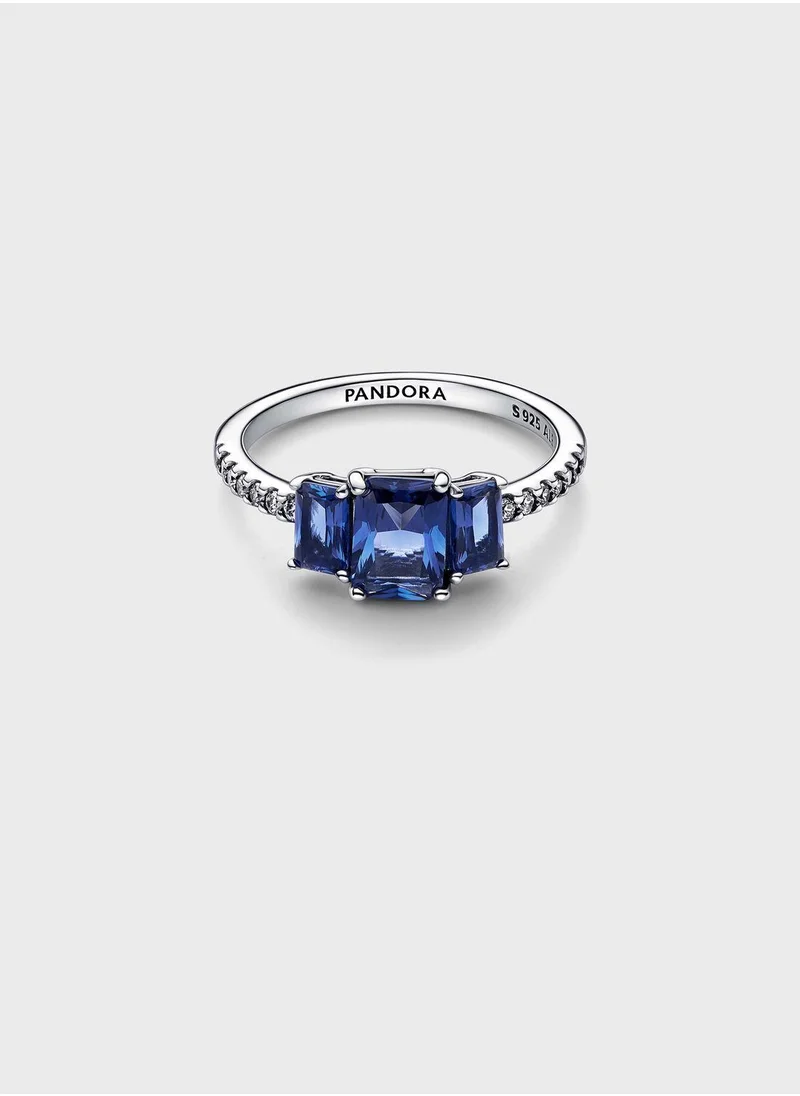 PANDORA Blue Rectangular Three Stone Sparkling Ring