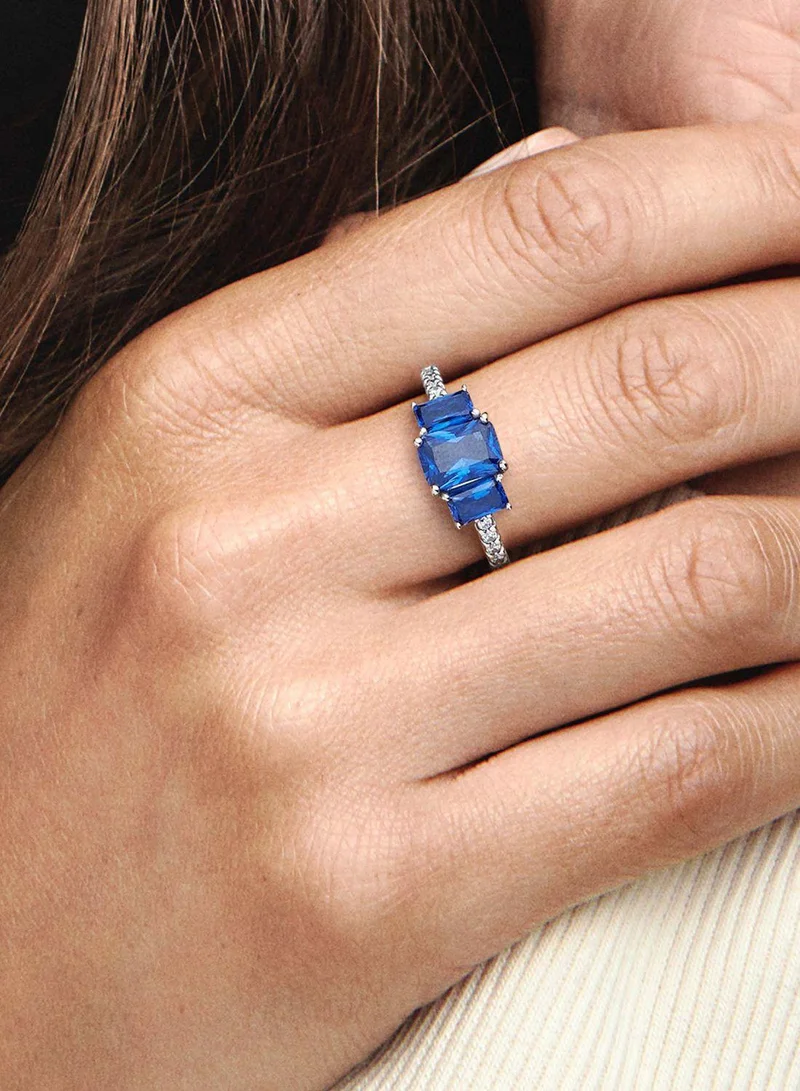 PANDORA Blue Rectangular Three Stone Sparkling Ring