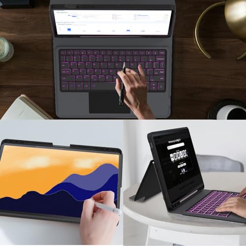 SNOODU for Samsung Galaxy Tab S10 Lite S10 FE/S9 FE 10.9"/S9 Keyboard Case: 7 Colors Backlit Smart Trackpad Keyboard for Samsung Tab S10 Lite/S10FE 2025 - Wireless Key board Tablet Book Cover with Pen Holder - Image 4