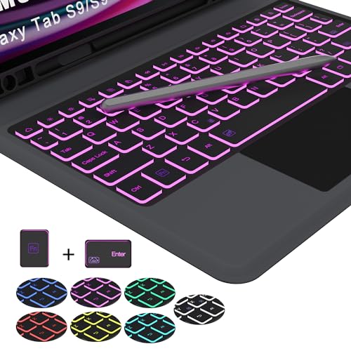 SNOODU for Samsung Galaxy Tab S10 Lite S10 FE/S9 FE 10.9"/S9 Keyboard Case: 7 Colors Backlit Smart Trackpad Keyboard for Samsung Tab S10 Lite/S10FE 2025 - Wireless Key board Tablet Book Cover with Pen Holder - Image 3