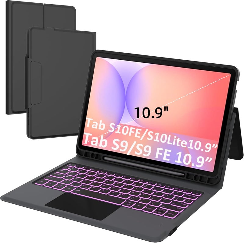 SNOODU for Samsung Galaxy Tab S10 Lite S10 FE/S9 FE 10.9"/S9 Keyboard Case: 7 Colors Backlit Smart Trackpad Keyboard for Samsung Tab S10 Lite/S10FE 2025 - Wireless Key board Tablet Book Cover with Pen Holder - Image 1