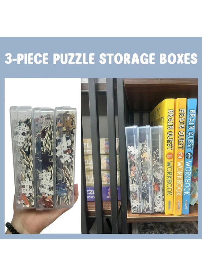3 صناديق تخزين ألغاز بلاستيكية شفافة مقاومة للماء والغبار لمجموعات 500 و750 و1000 قطعة - Image 2